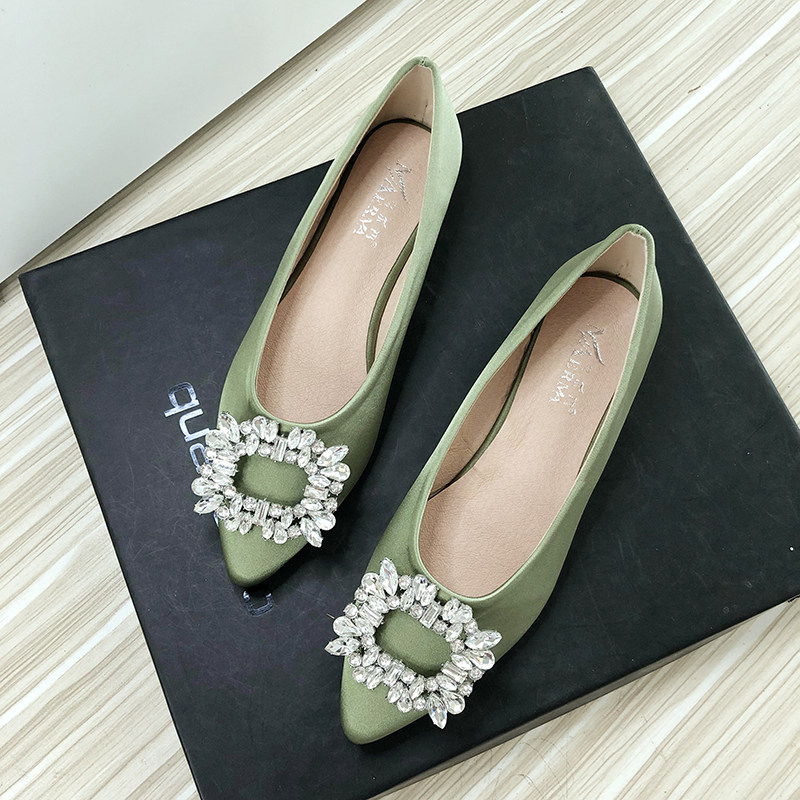 2023尖头晚晚风气质温柔水钻平底鞋法式单鞋绿色夏季女鞋子新款,女鞋,浅口单鞋,淘宝优惠券,粉丝福利购,淘宝优惠卷