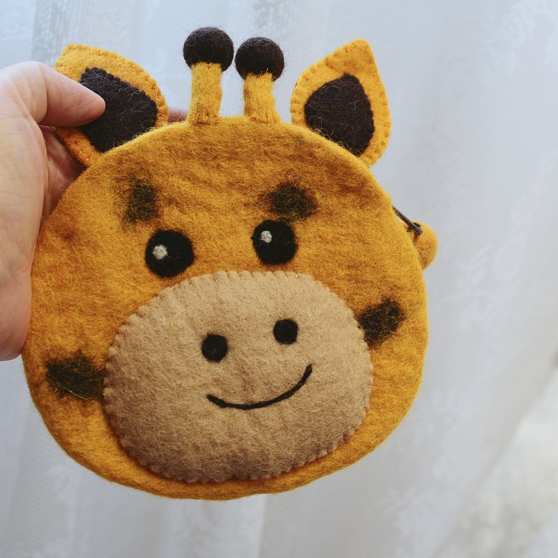 可爱卡通小鹿零钱包小众手工羊毛毡卡包证件包收纳小包包礼物女韩