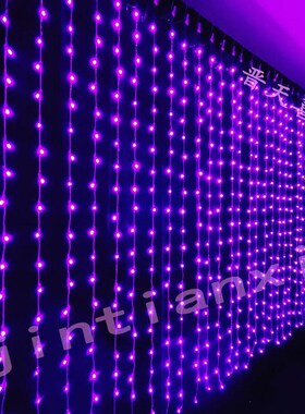 led新款遥控紫色瀑布流水V8过年阳台氛围灯窗帘灯插电 节日装饰灯