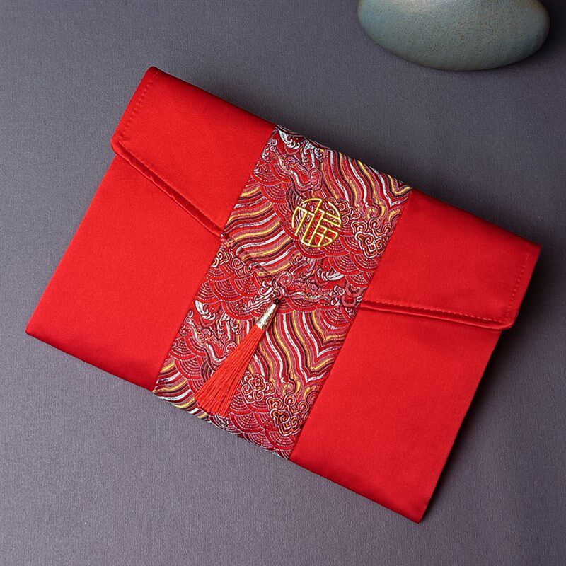 中式流苏布艺红包袋加大号5万6万生日乔迁开业随礼福字通用利是封