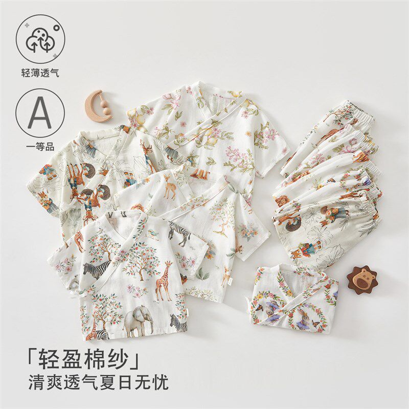 婴儿分体短袖短裤套装夏季夏装男女宝宝纱布薄款婴儿透气空调服