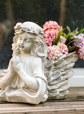 复古天使创意桌面花盆欧式家居工艺品绿植多肉盆栽人物雕像摆件