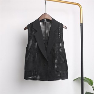 薄款马甲女夏季外穿短款上衣时尚西装背心马夹外搭开衫镂空小衫潮