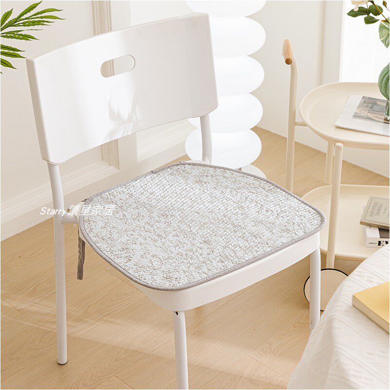 简约素边薄款透气椅子垫纯棉夹棉防滑餐桌椅垫机洗四季通用带绑绳