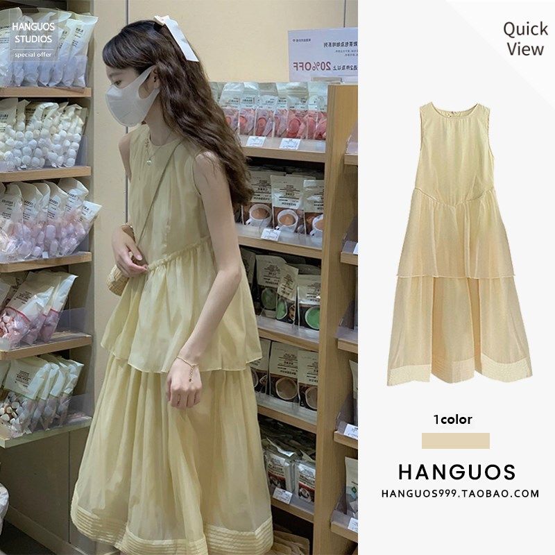 法式绝美初恋少女感蛋糕连衣裙女气质温柔风沙滩海边度假仙女长裙