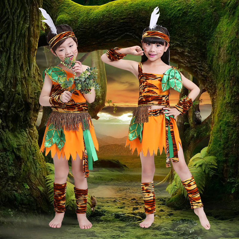 非洲鼓演出服儿童野人印第安土著人猎人幼儿舞蹈六一走秀表演服装