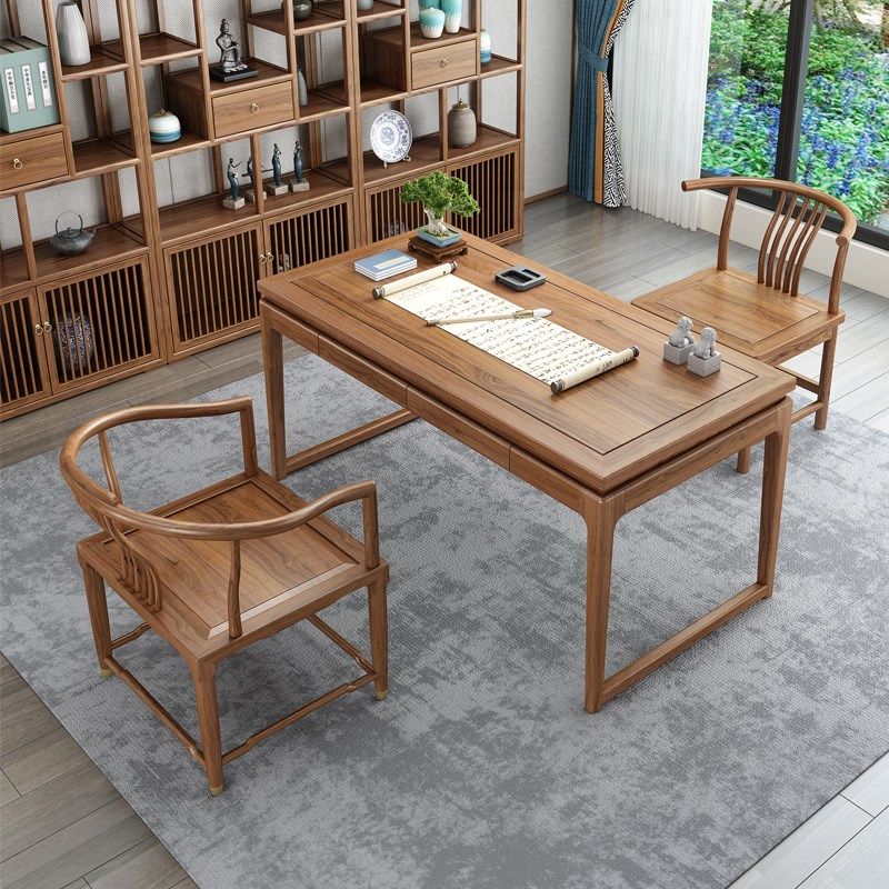 康曦木业实木书桌新中式写字桌明式桌办公桌书画桌榆木书房书法桌