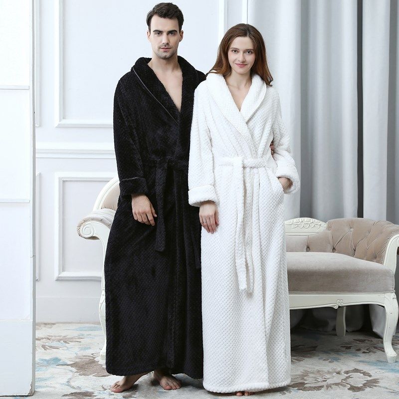 睡袍女款秋冬季加长款法兰绒加厚加绒情侣睡衣红色男士珊瑚绒浴袍