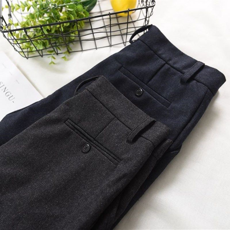 加肥加大码欧美简约宽松西装裤男秋冬休闲羊毛人字呢休闲商务直筒