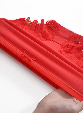 90-200斤本命年红色内裤女大码胖mm中高腰蕾丝女士三角短裤属兔年