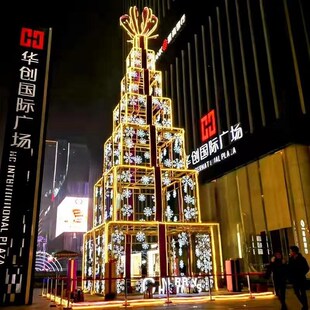 led发光雪花灯串户外防水工程造型灯新年圣诞雪花片挂树上装饰。