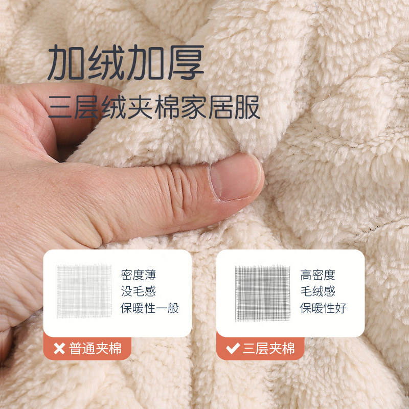 冬季儿童睡衣女童法兰绒毛绒加厚款冬天加绒珊瑚绒三层夹棉家居服