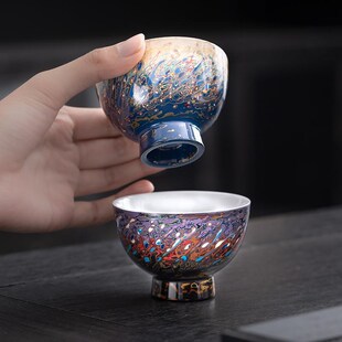 梦南州大漆茶杯主人杯高端茶具对杯螺钿漆器复古送礼手工高脚杯子