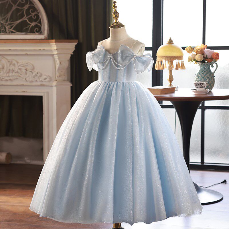 女童礼服轻奢小众高端儿童钢琴演奏公主裙蓝色生日主持人演出服夏