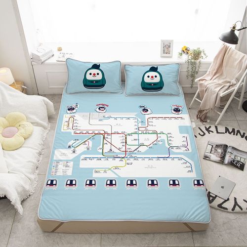 香港地鐵綫路圖涼席夏季涼感單人儿童機鉄仔冰絲空調席可摺叠水洗