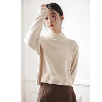 半高领短款毛衣女秋冬加厚高级感打底内搭中领长袖白色针织衫上衣