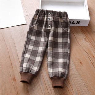 女童裤子秋冬毛呢格子单裤女宝宝休闲宽松外穿儿童套棉裤弹力罩裤