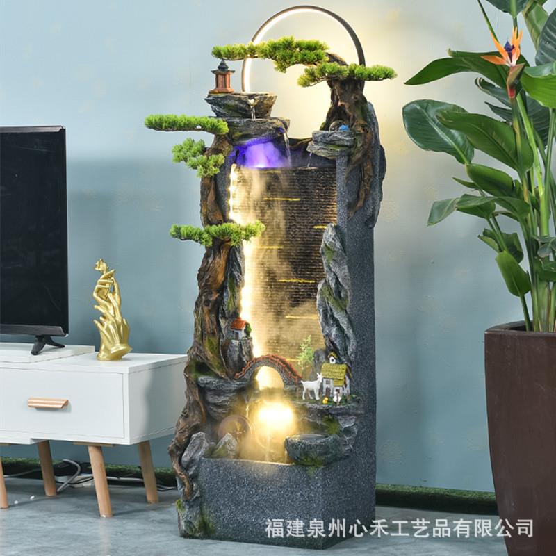 假山石流水件鱼生财摆水PPM幕墙客厅庭院阳台装风水饰品流水缸墙