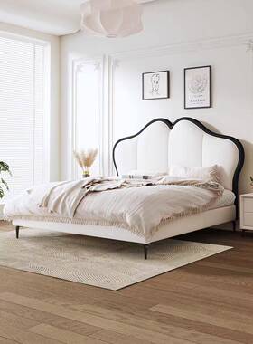 法式古奶油风床简约皮艺包婚床轻复奢1米8大主卧双人床优97330软