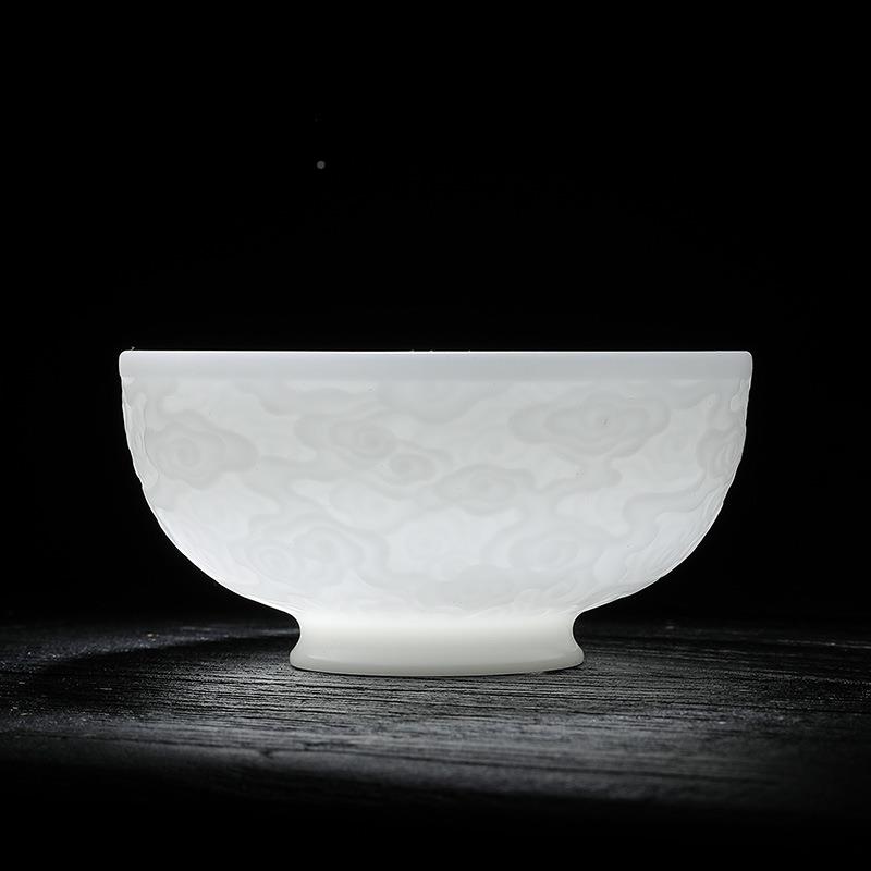 珍贵土1320度高冰档餐具高浮雕素烧种玉瓷米岭AL祥云浮饭碗餐具家