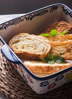 创长意手绘陶瓷盘方XSD形家双耳芝士烘焙盘烤箱烤盘用大号汤深盘