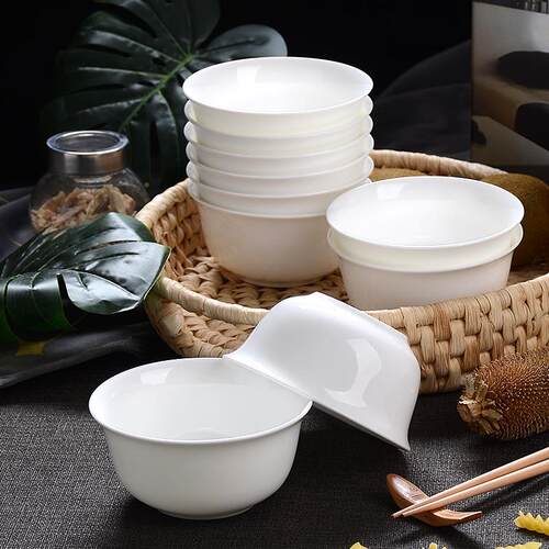 餐具碗10个装4纯白F75H79HH骨瓷碗家用.5英饭碗白色陶寸瓷碗0面碗