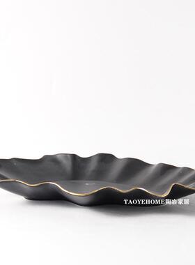 简约描金黑边瓷花瓶居多家样板间陶果盘装饰品民CHQ22090宿餐桌插