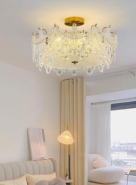 法式田园珍婚房装现饰代浪简约漫主卧室水晶灯书珠房玻璃吸96432