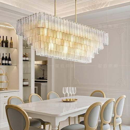 意式美式璃别墅餐房厅吊灯h设计师酒店样板862轻奢玻长方形r客厅