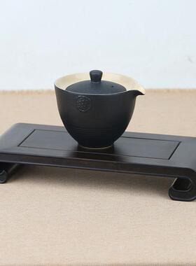 盆雕摆件底座紫光檀貅如意貔紫砂茶壶花景底座长方木形SJDZ0515底