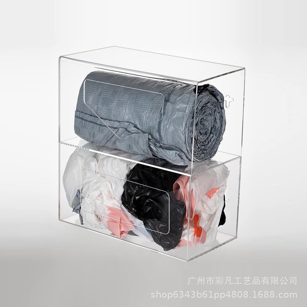 彩免孔垃圾袋收纳盒壁式收纳筐厨房挂收凡纳盒抽取式两层垃打圾袋