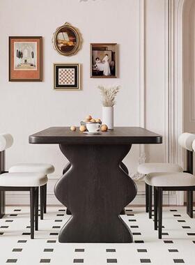 法式奶油系纯实木餐桌设38016色计师家用厅白蜡木黑胡桃中古风色