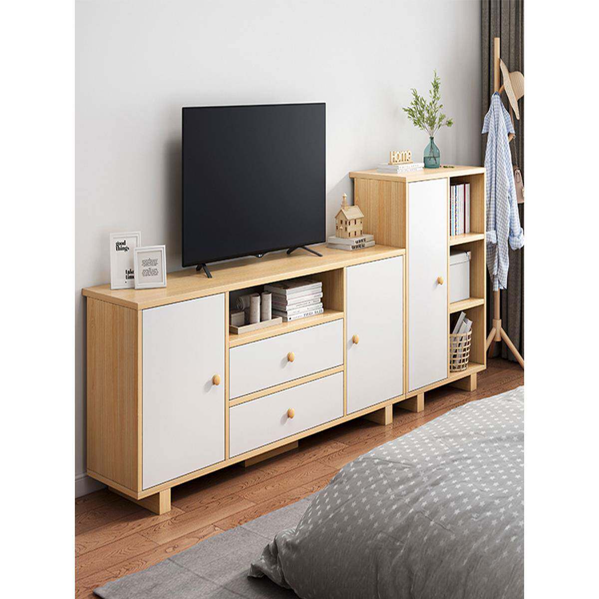 电视柜收纳储物柜一体加边柜组合简易加高款小户型主卧高柜落地脚