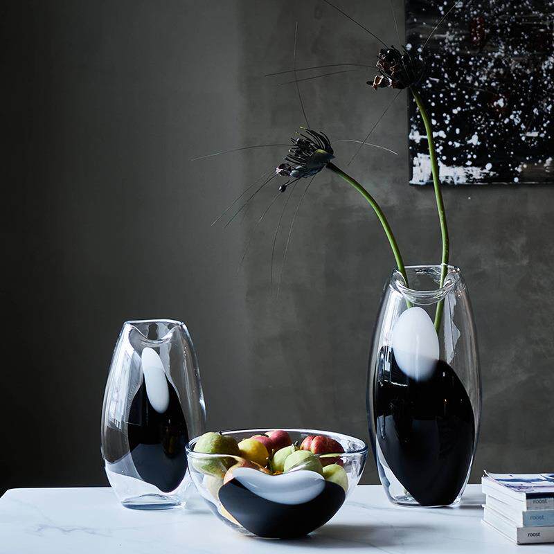 现代大号渐变斑点透明直筒创意炮弹玻璃花瓶大口果盘台面居家饰品