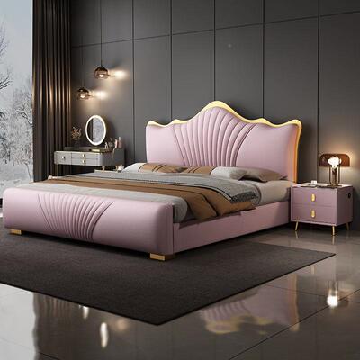 新款皮制意NZW卧式极现简轻奢床现代简约豪华主卧端双高人主大床