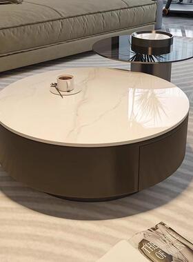 岩板圆形OAM茶几客厅桌家用轻奢现简约大户型黑色茶玻璃意小式代