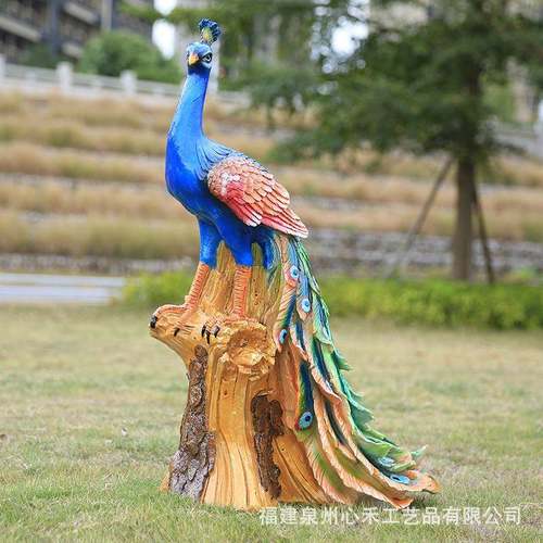 仿真动孔雀雕塑模花型摆件办公园公室绿物AHS地庭院园轻著美陈装