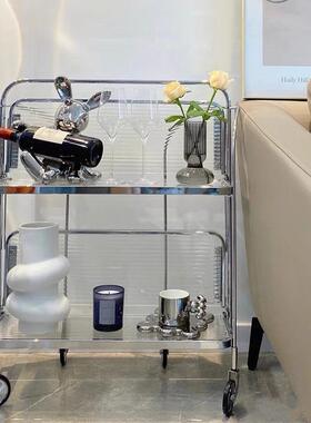 中古小推车客移厅沙31260发边几小茶几叠可动餐车置物架折透明玻璃推车