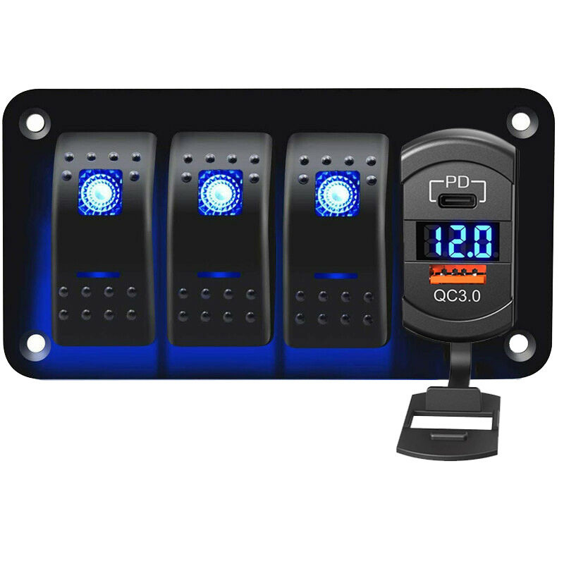 热销汽车游艇改装开关船形开关带LED灯大巴房车组合QC3.0+PD3.0