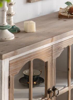 美式复古柜实木书柜落地玻高璃家用客厅DAL法式餐边柜一体靠门墙