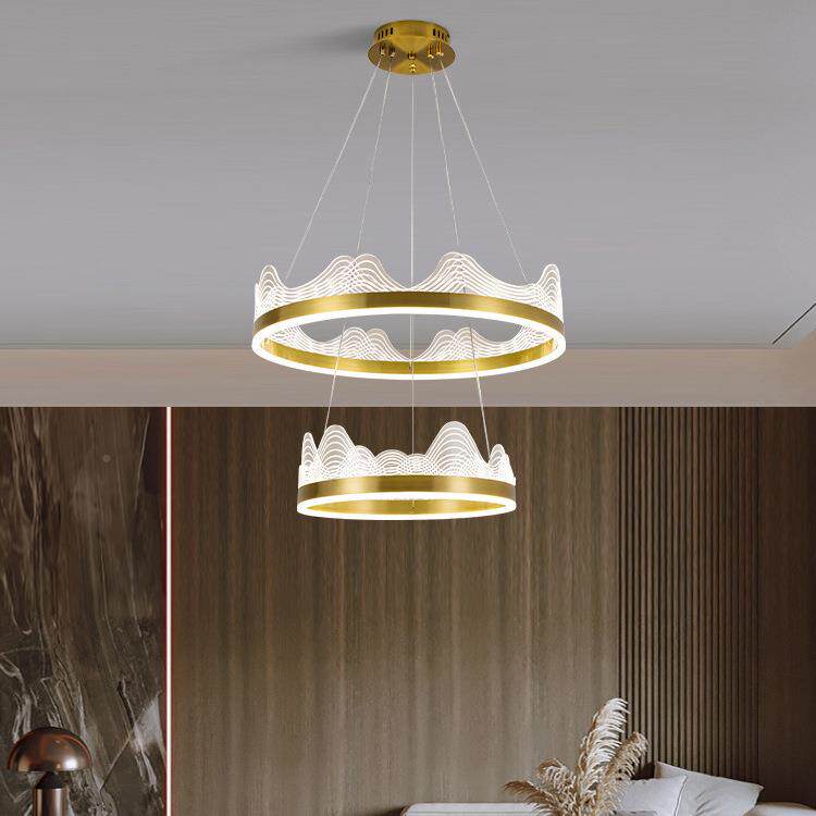 新中式冰山客厅大灯圆亚铝材电镀轻奢横纹波浪克力谱圈4全光MKL吊