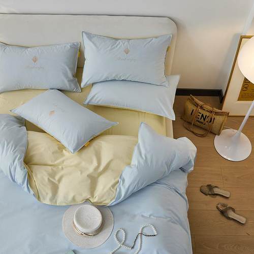 级5YA1a类母婴洗棉EXM四件套100全棉纯水裸棉被套睡床单床笠简约