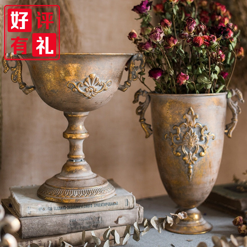 仿真银器拍摄道具古典高脚杯花器欧美式花柱花瓶花盆复古怀旧铁艺