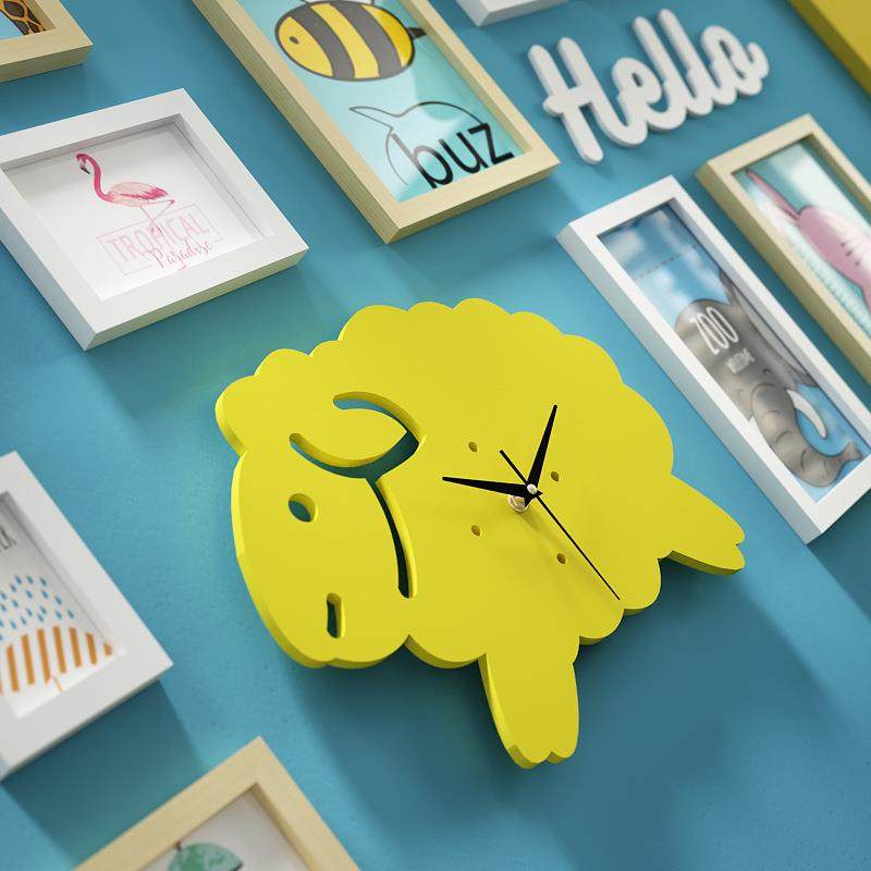 实木_74_通实木照片相墙儿童组合装饰画相IFB框6绵羊真钟表可卡换