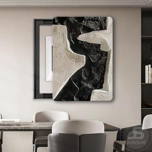 黑白抽BQ色块艺象电表箱装饰画免打简约艺术肌理孔岩遮挡竖款电箱