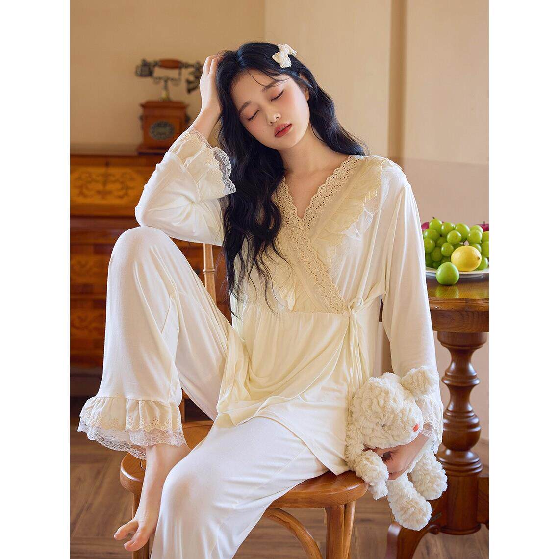 公主莫代尔坐月子服夏季瘦产后母乳喂养家服怀孕7月8日春秋孕妇睡