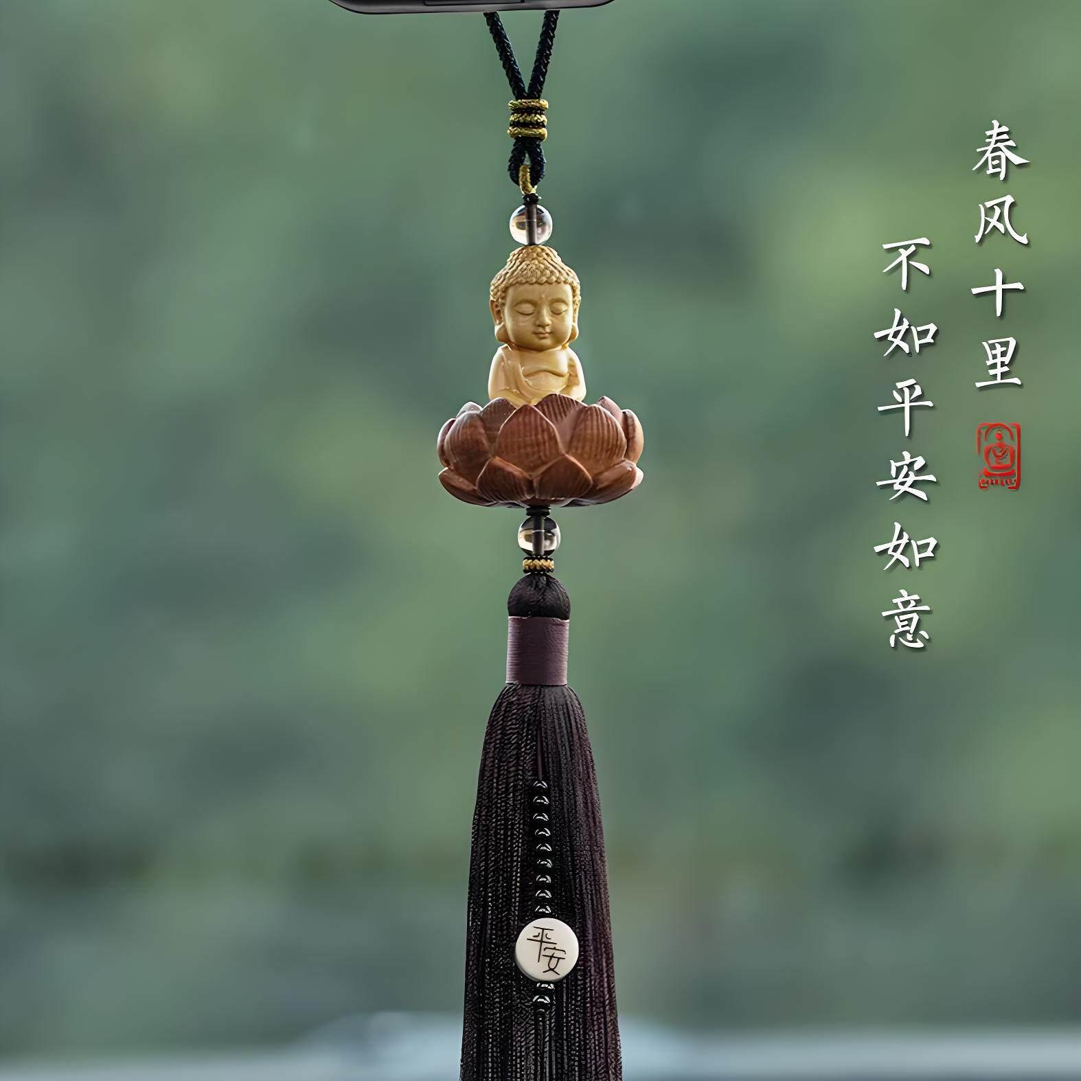 2026新款黄杨木宝宝佛观音像莲花汽车挂饰车载后照镜汽车挂件保平