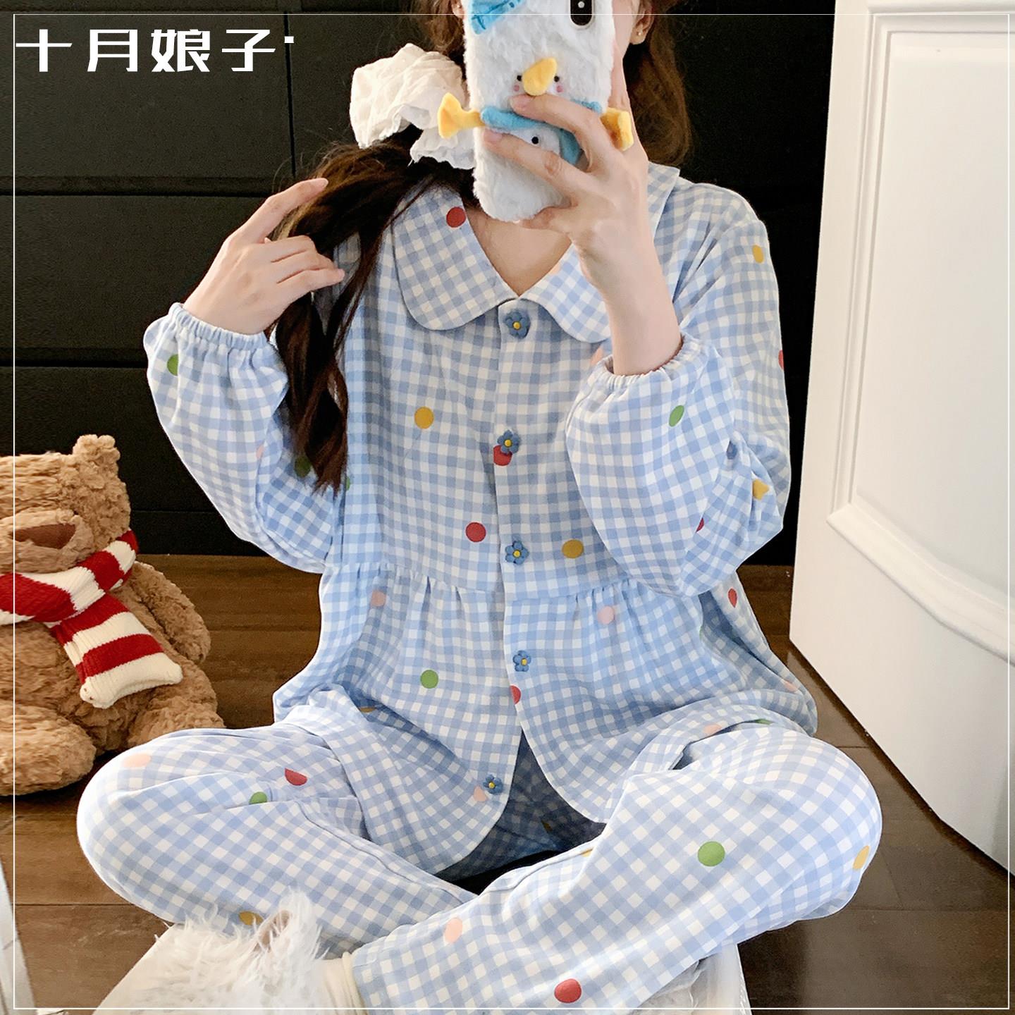 带胸垫月子服夏季薄款产后5月份6春秋冬天四季哺乳家居服孕妇睡衣