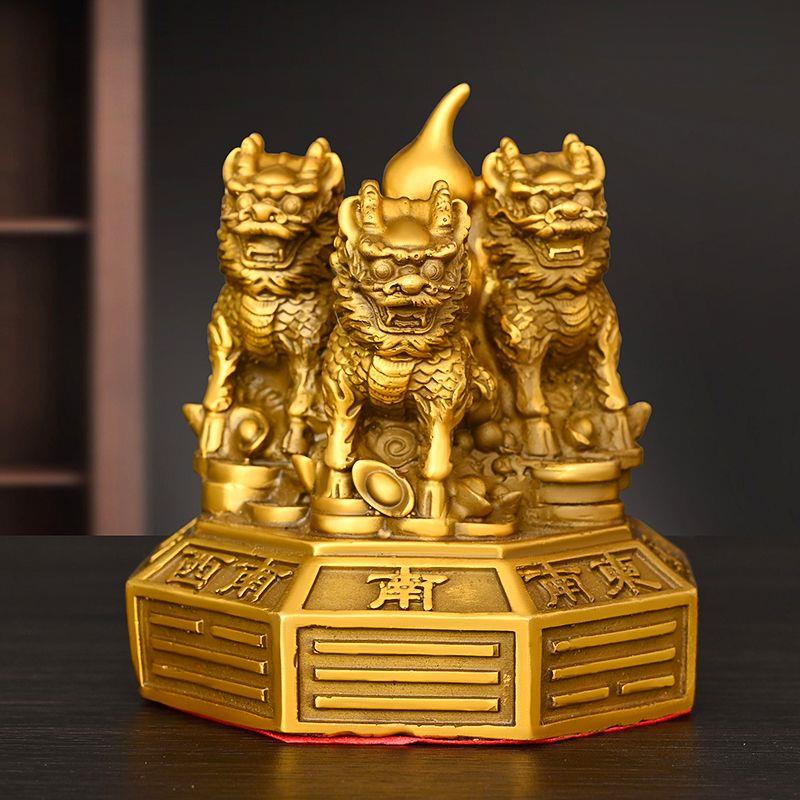 黄铜麒麟摆件招财八卦麒麟阵福禄麒麟三只麒麟家居客厅工艺礼品摆