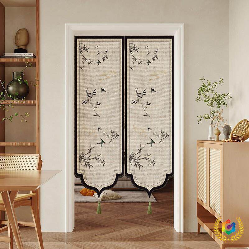 ?新中式门帘防窥通风帘半古TPY风室卧厨房卫生间免打孔遮挡隔断中